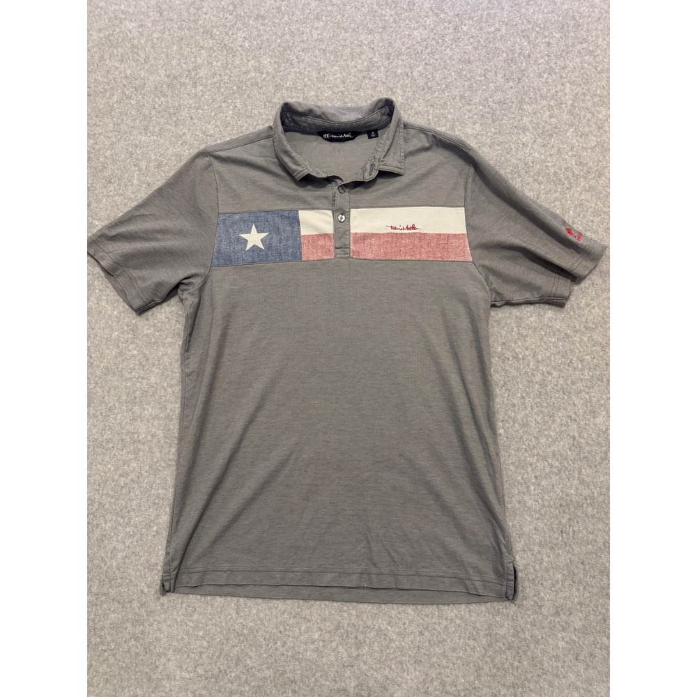 Travis Mathew Mens Texas Flag Polo Shirt Grey Pima‎ Cotton Blend Size Medium
